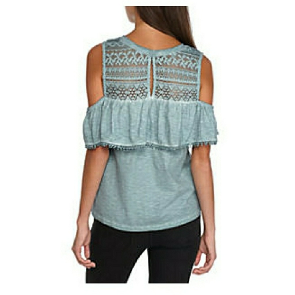 Washed Ruffled Cold Shoulder Top - Picture 2 of 2